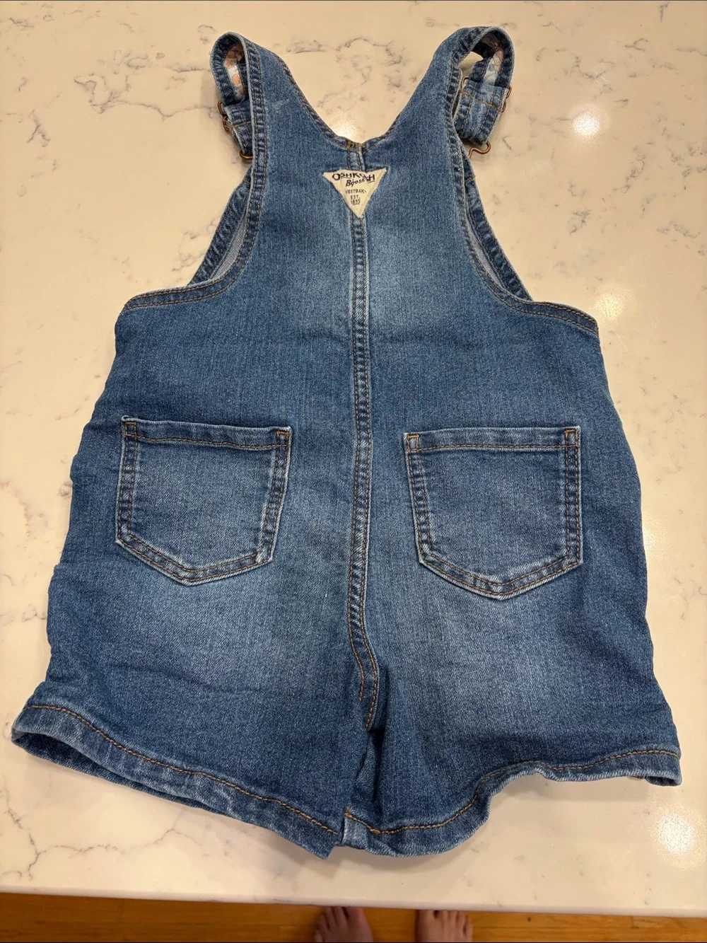 OshKosh B'gosh Denim Shortall Overalls in Medium Blue with Floral Trim